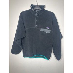 Patagonia T Snap Men's Medium Black Teal Outdoor Fleece Synchilla Pullover
